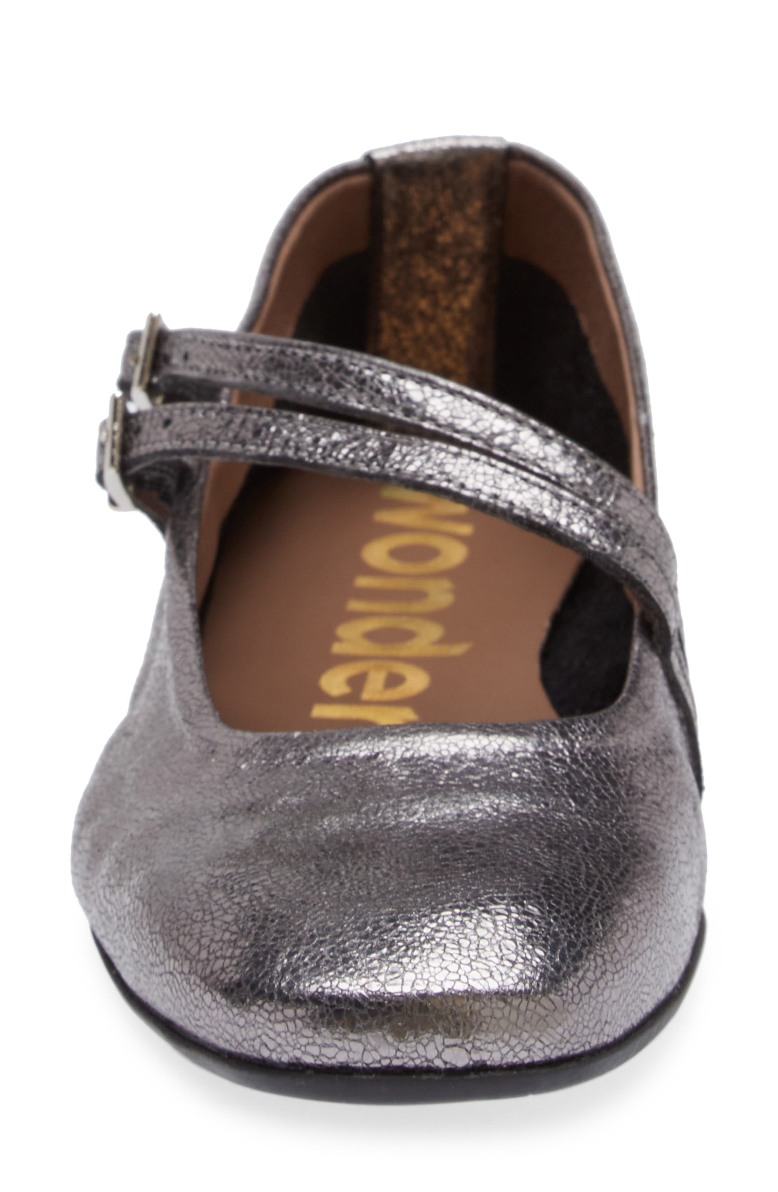 Asymmetric Double Strap Flat, Alternate, color, LEAD METALLIC