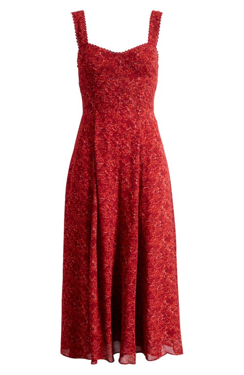 Reformation Lela Floral Print Midi Dress In Red