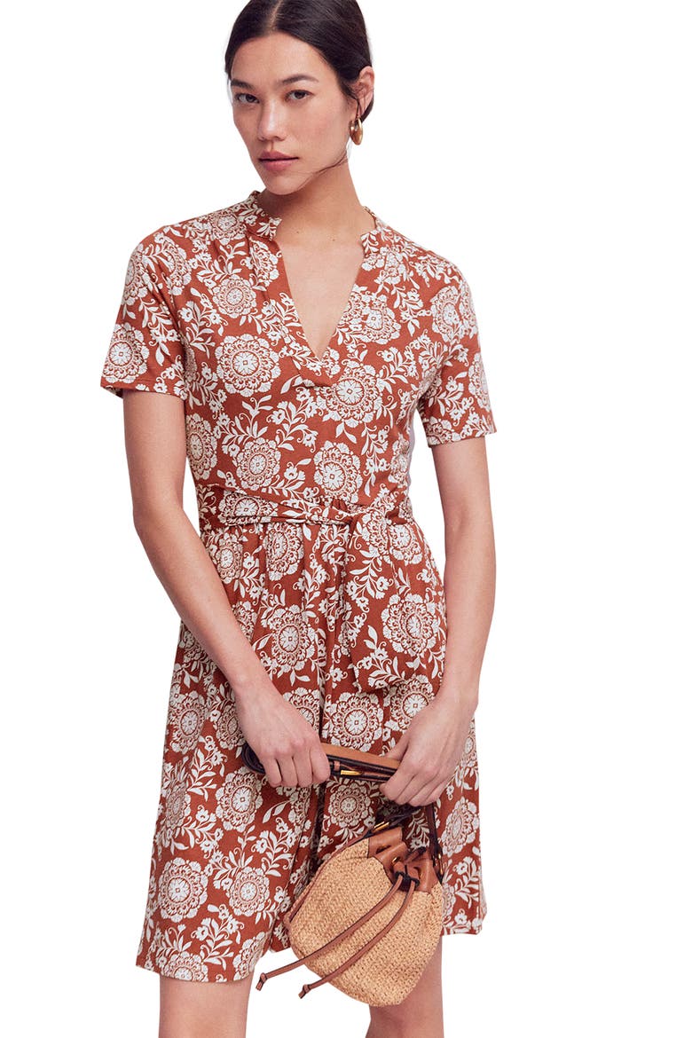 Daisy Short Sleeve Cotton Blend Jersey Dress, Main, color, BARN RED, DECORATIVE BLOSSOM