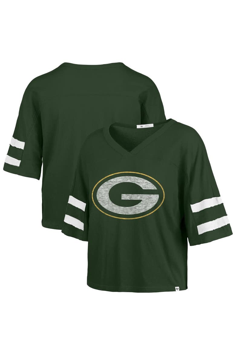 Women's '47 Green Green Bay Packers Premier Scout Cropped V-Neck T-Shirt, Main, color, Green
