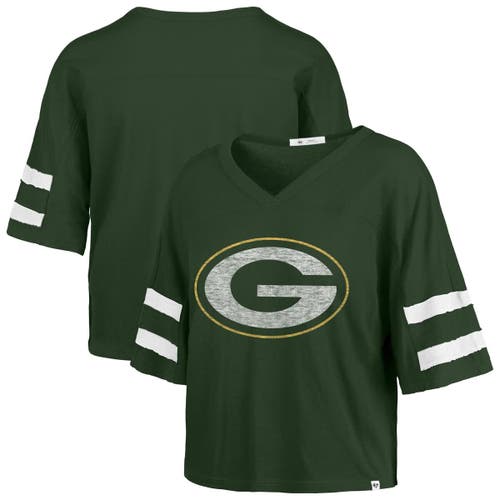 47 Brand '47 Green Green Bay Packers Premier Scout Cropped V-neck T-shirt In Multi