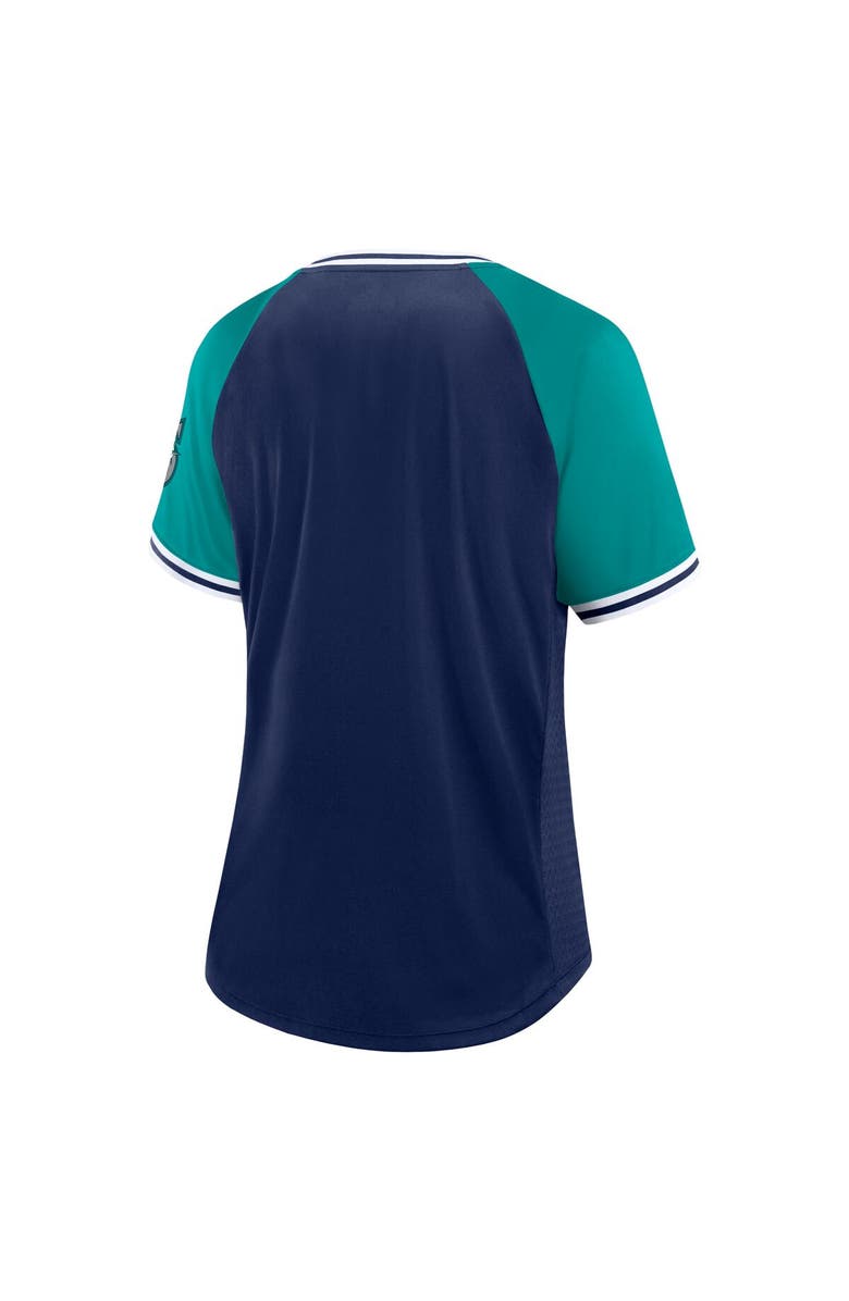 FANATICS Women's Fanatics Branded Navy Seattle Mariners Glitz & Glam League Diva Raglan V-Neck T-Shirt, Alternate, color,