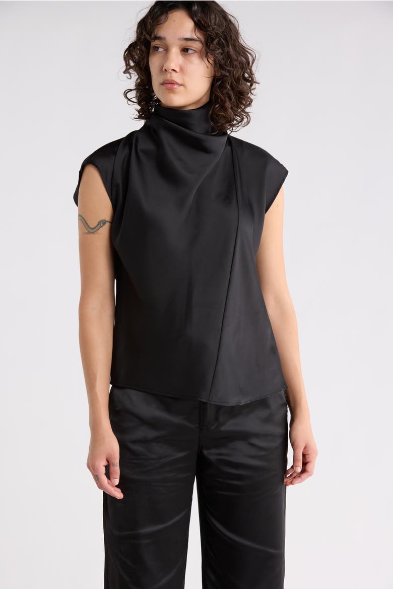 Scarf Satin Top, Main, color, BLACK