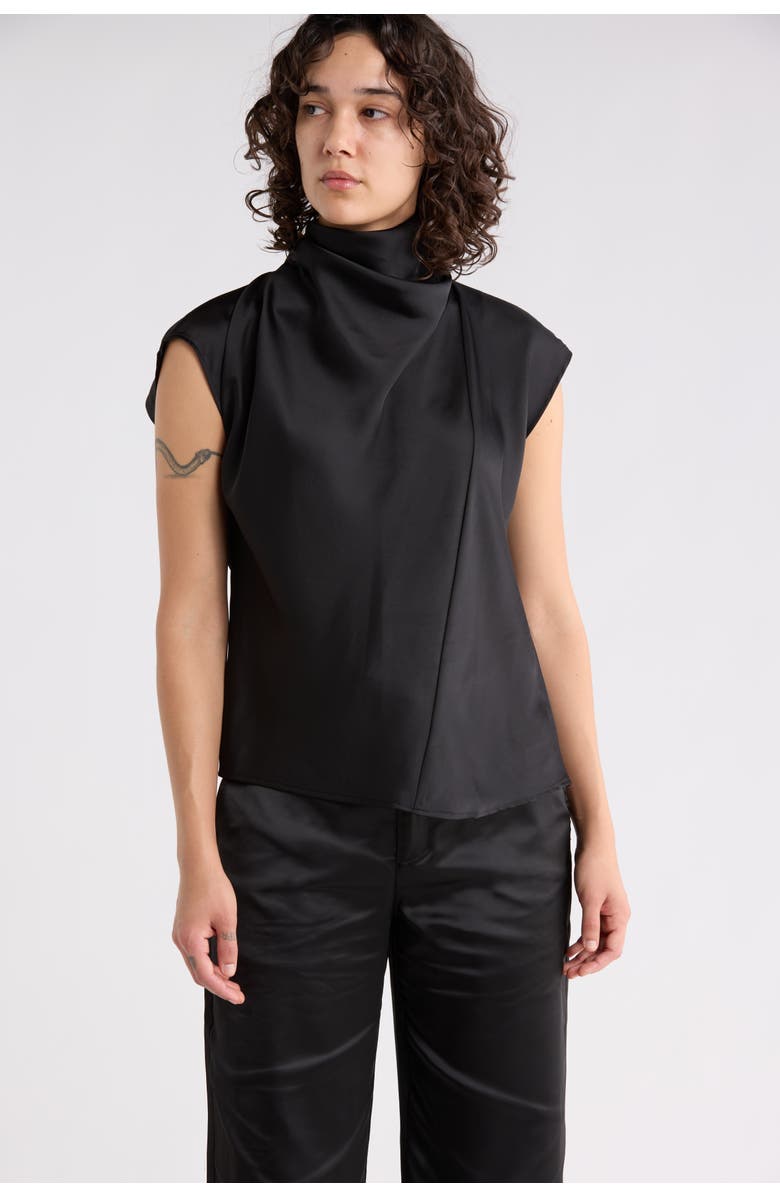 Sanctuary Scarf Satin Top, Main, color, Black