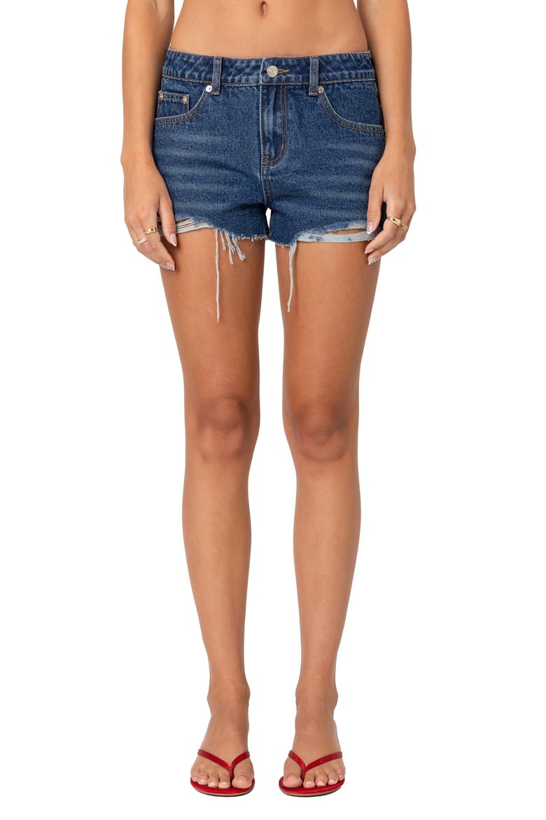 Fern Cutoff Denim Shorts, Main, color, BLUE-WASHED