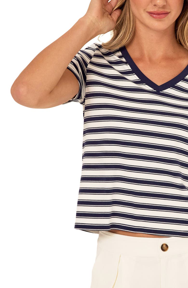 Threads 4 Thought Maxine Stripe V-Neck T-Shirt, Alternate, color, White/ Stargazer