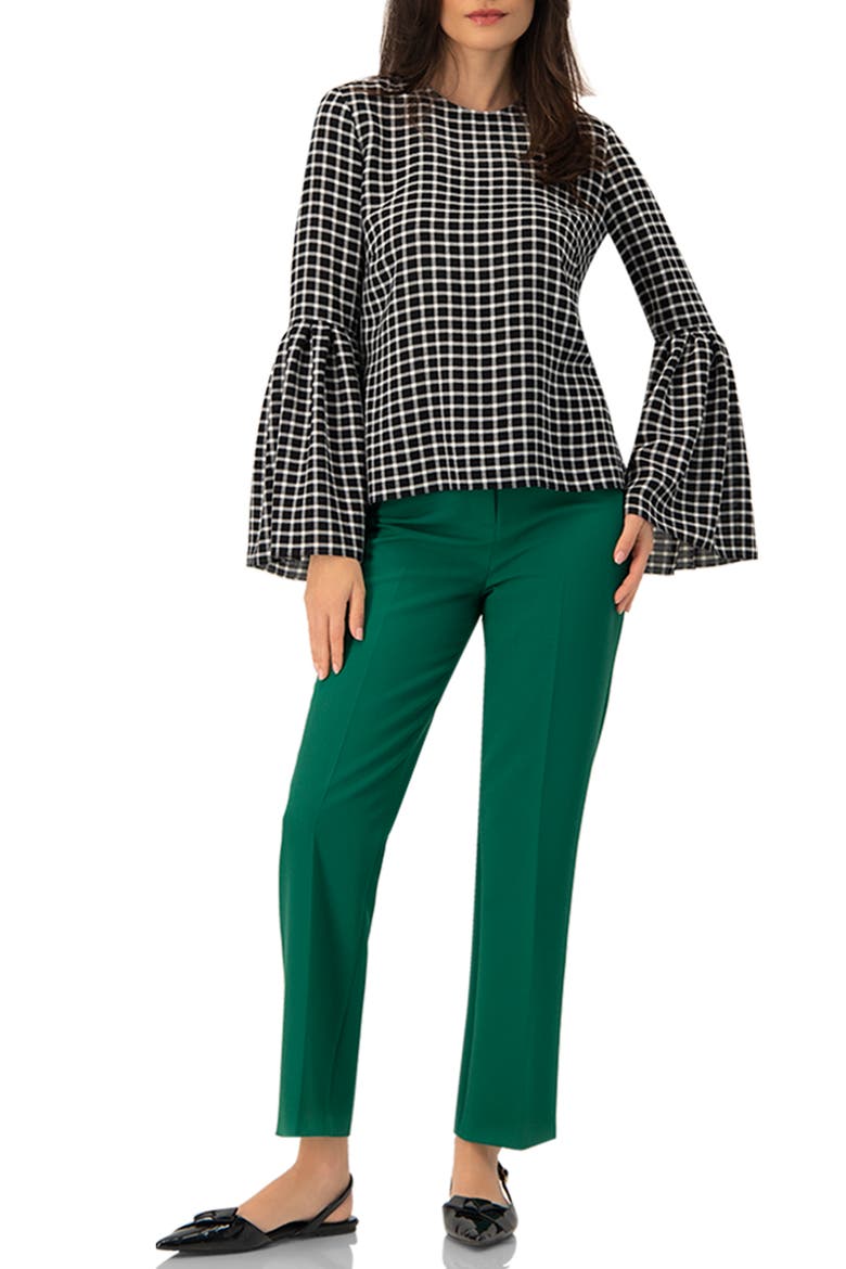 Check Blouse with Puffed Sleeves, Alternate, color, Black