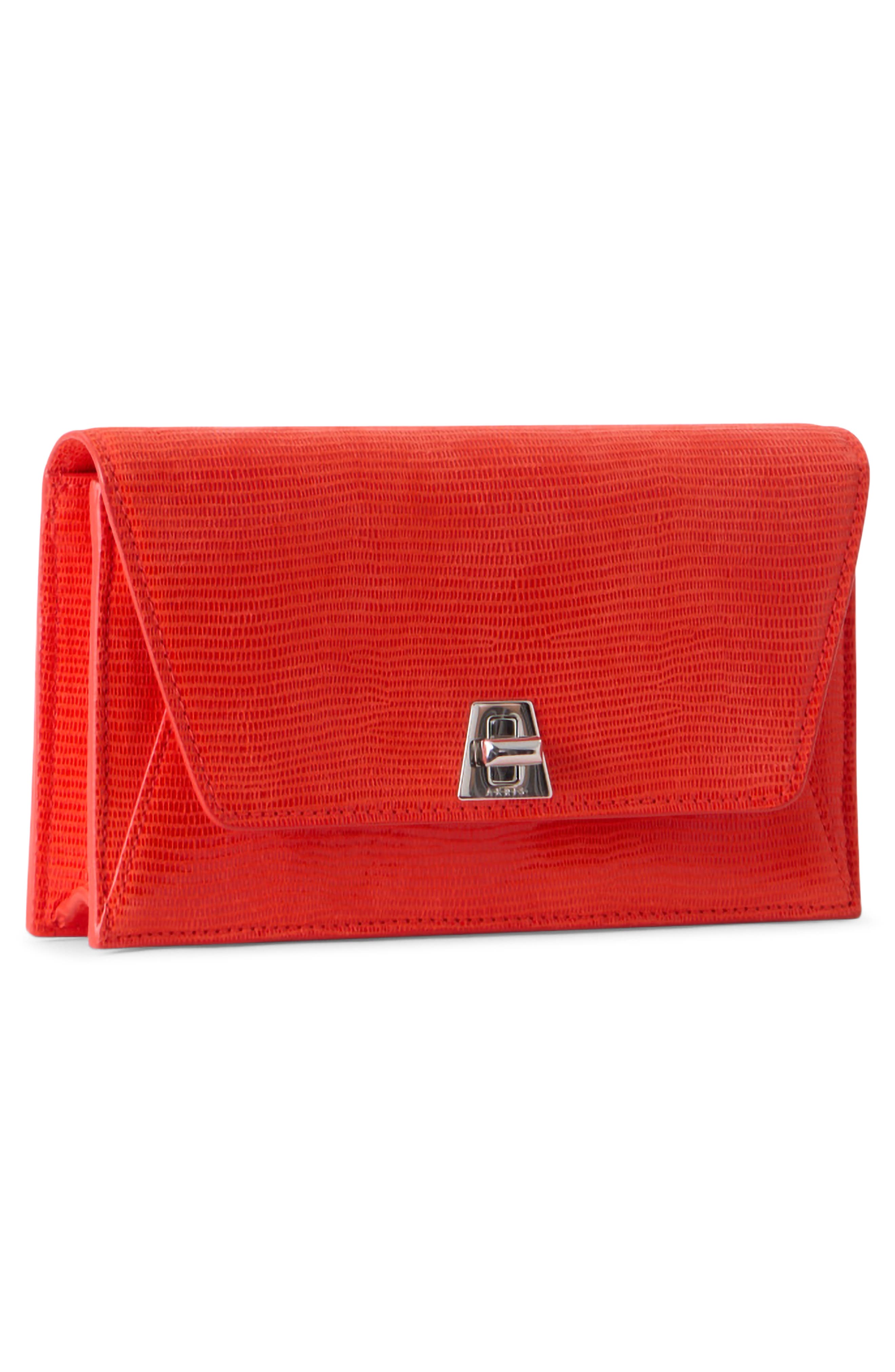 Anouk Lizard Embossed Leather Envelope Wallet on a Chain, Alternate, color, TANGERINE