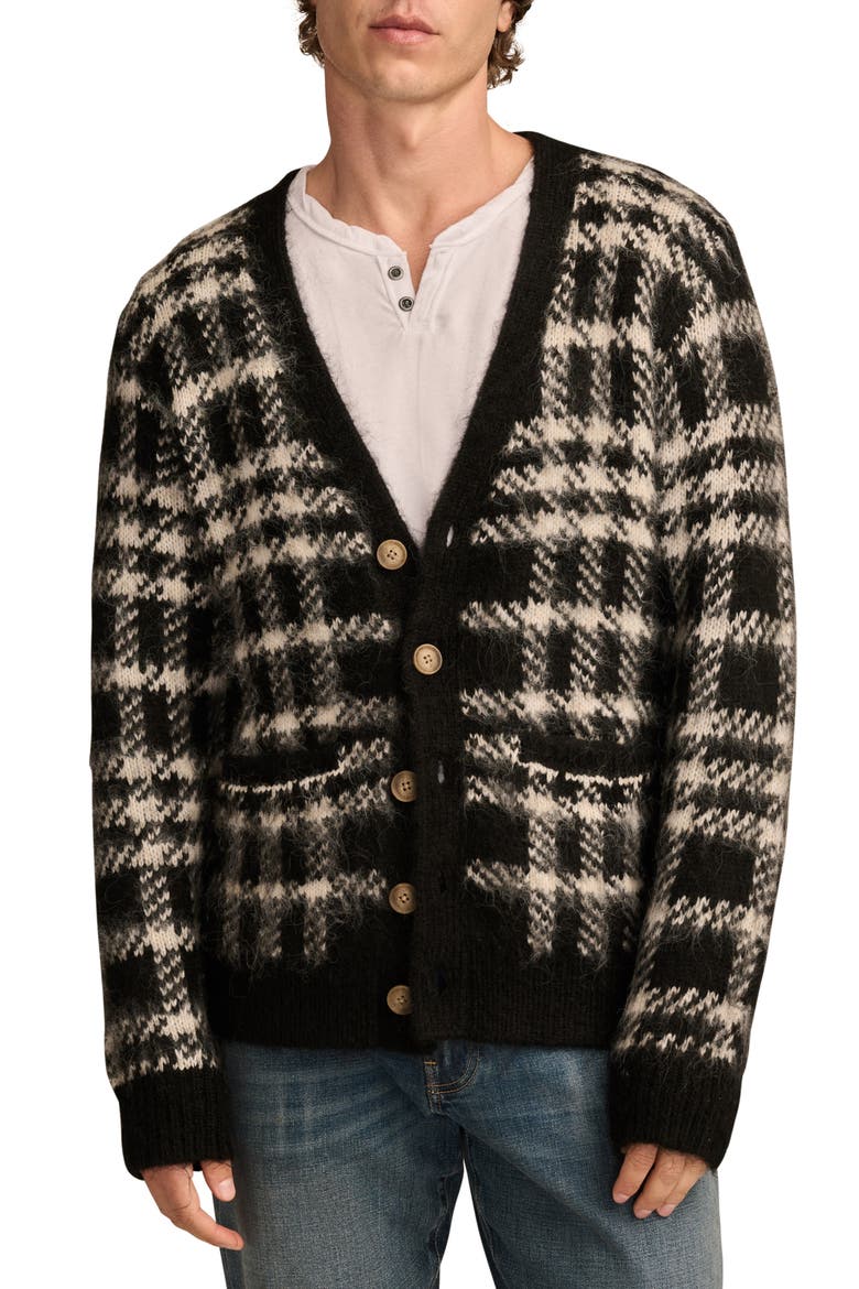 Oversize Plaid Brushed Cardigan, Main, color, BLACK COMBO