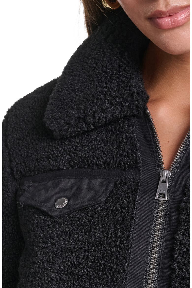 Fleece & Denim Bomber Jacket, Alternate, color, BLACK