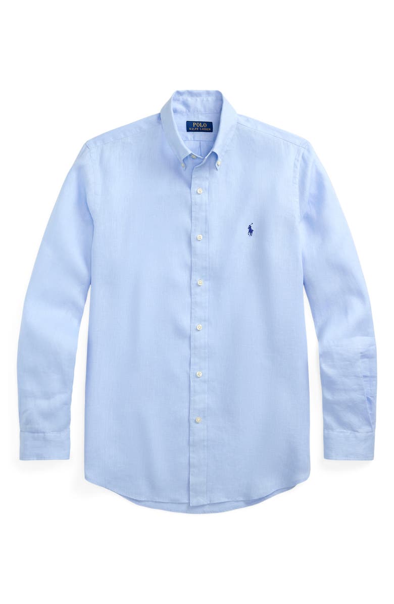Polo Ralph Lauren Classic Fit Solid Blue Linen Button-Down Shirt, Alternate, color, 