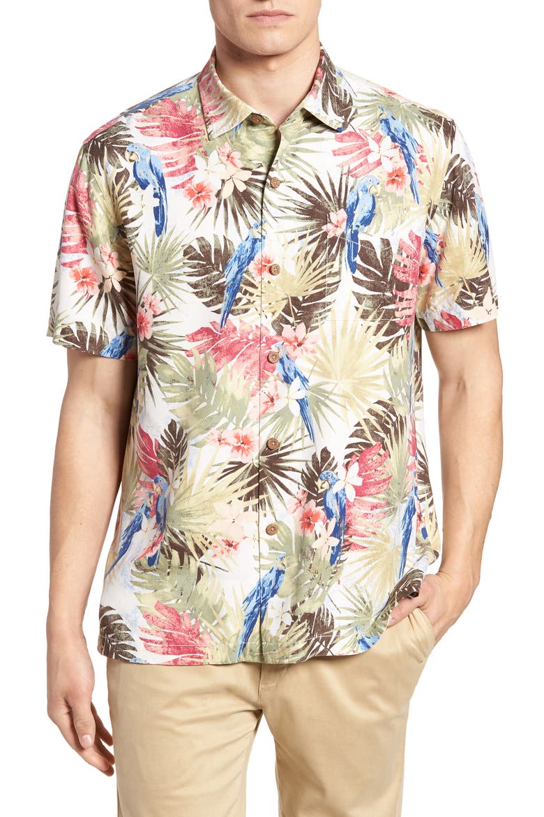 Marino Paradise Silk Camp Shirt, Main, color, COCONUT CREAM
