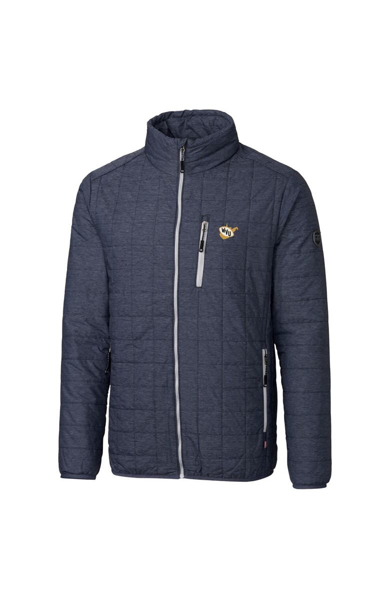 Cutter & Buck Heather Navy West Virginia Mountaineers Primary Team Logo Rainier PrimaLoft Eco Insulated Full-Zip Puffer Jacket, Alternate, color,