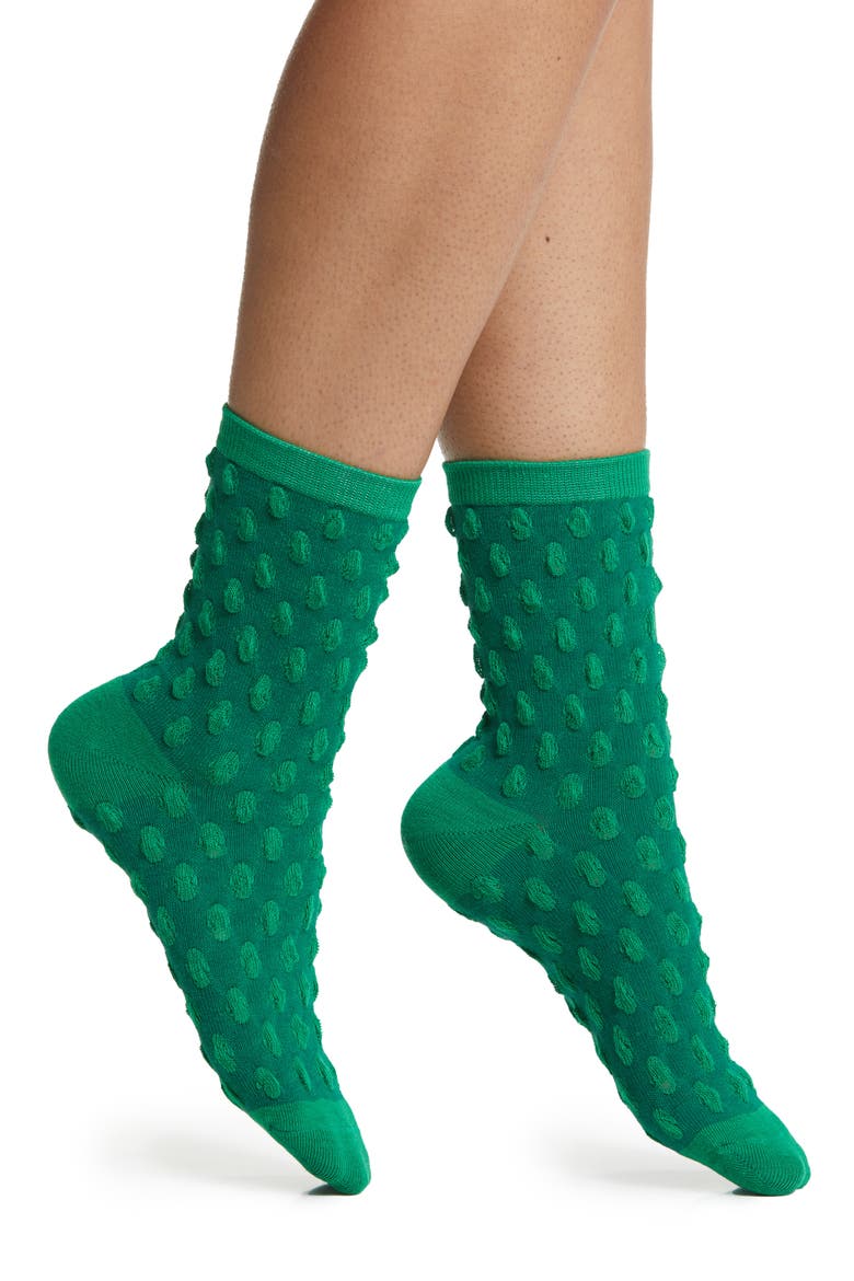 Dot Texture Crew Socks, Main, color, KELLY GREEN