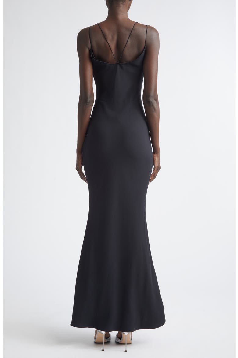 Satin Trim Crepe Slipdress, Alternate, color, BLACK