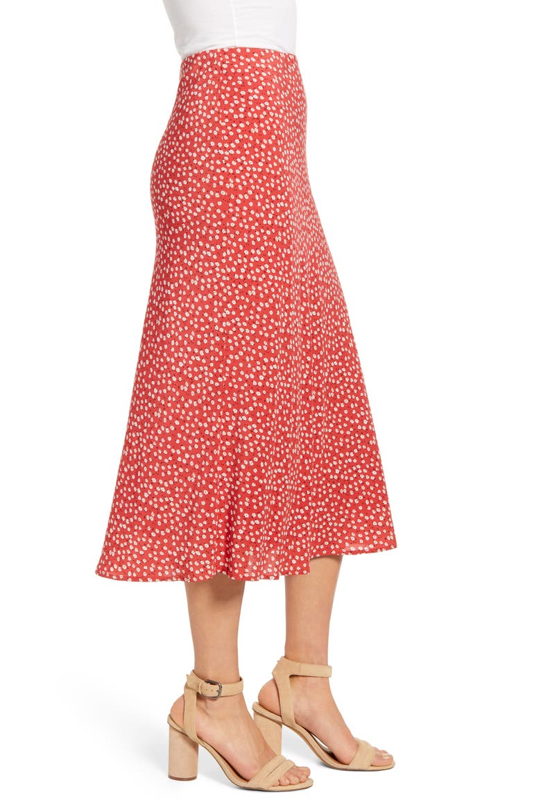 Anya Print Midi Skirt, Alternate, color, CARMINE DAISIES