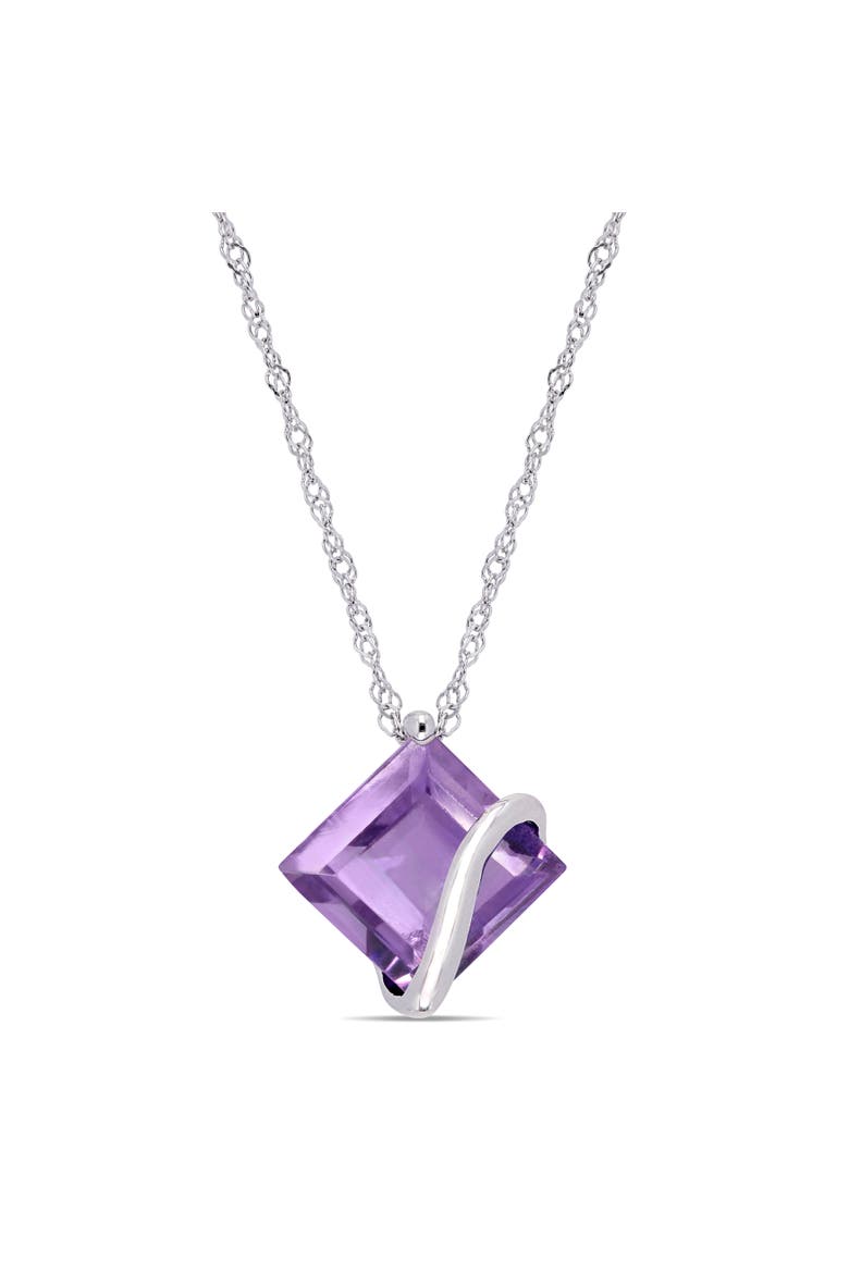 Gemstone Square Solitaire Necklace 10K, Main, color, Amethyst