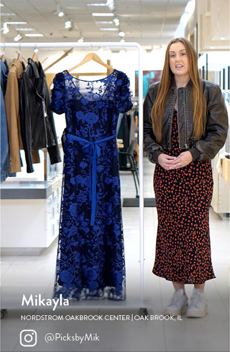 Sarah Floral Embroidered Tie Belt Gown, sales video thumbnail