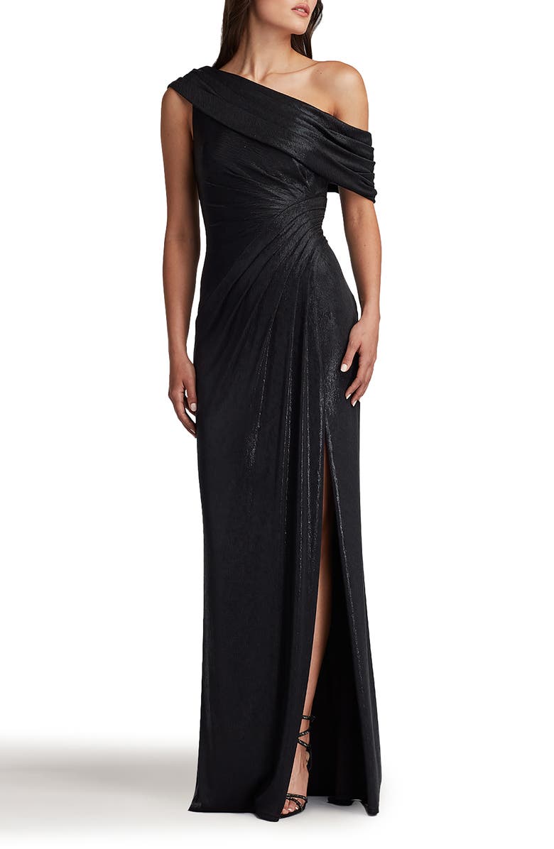 Tadashi Shoji One-Shoulder Metallic Gown, Alternate, color,
