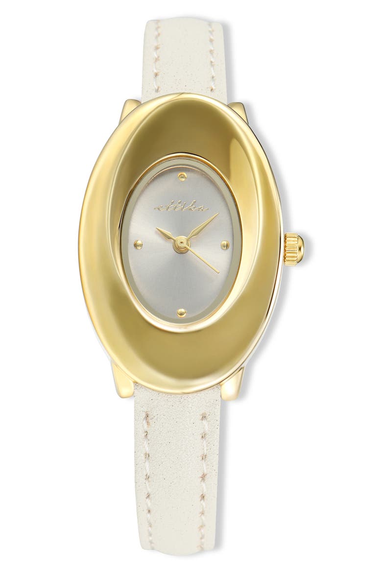 Thick Dome Quartz Leather Strap Watch, 24mm x 36.8mm, Main, color, VANILLA