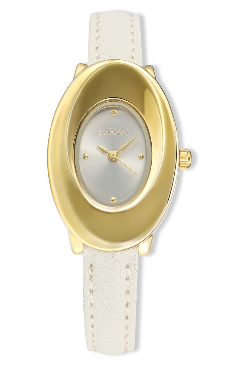Ettika Thick Dome Quartz Leather Strap Watch, 24mm x 36.8mm, Main, color, Vanilla