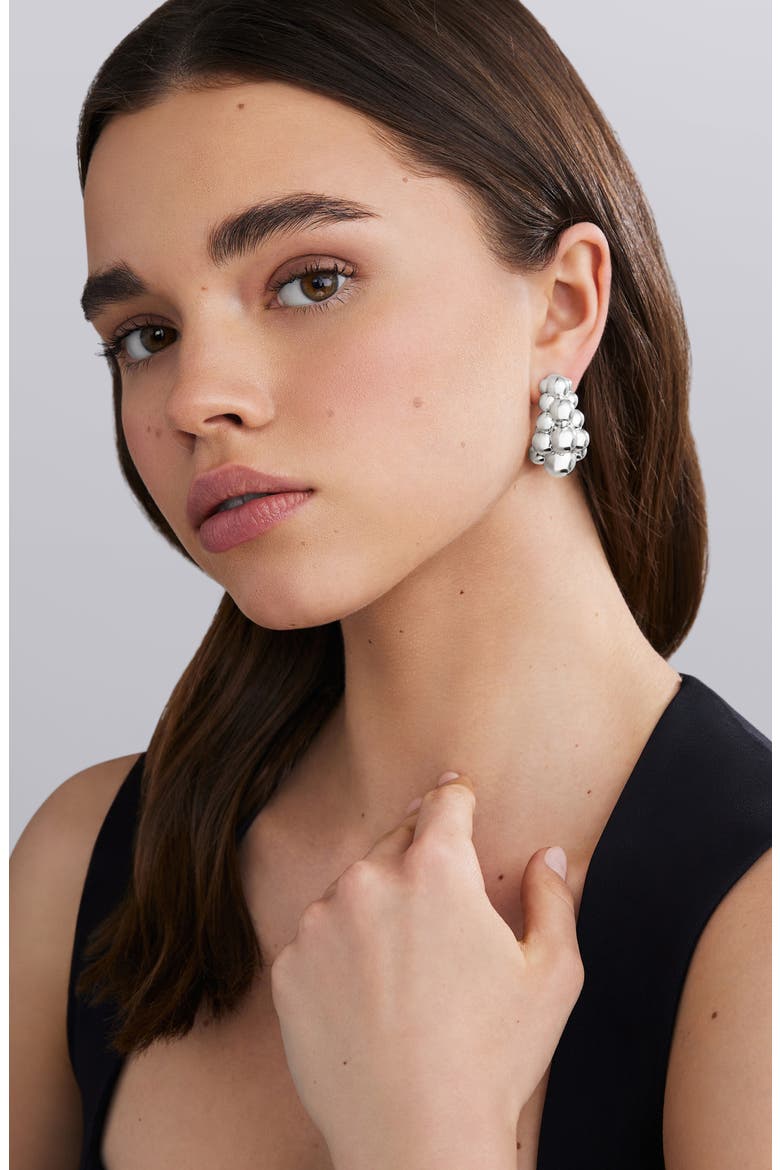 Caviar Bubbly Hoop Earrings, Alternate, color, STERLING SILVER