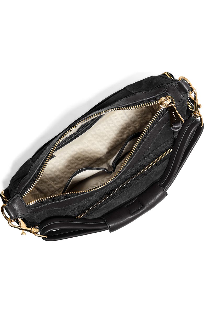 AIMEE Away We Go Suede Shoulder Bag, Alternate, color, Black Suede/ Nostalgic Gold