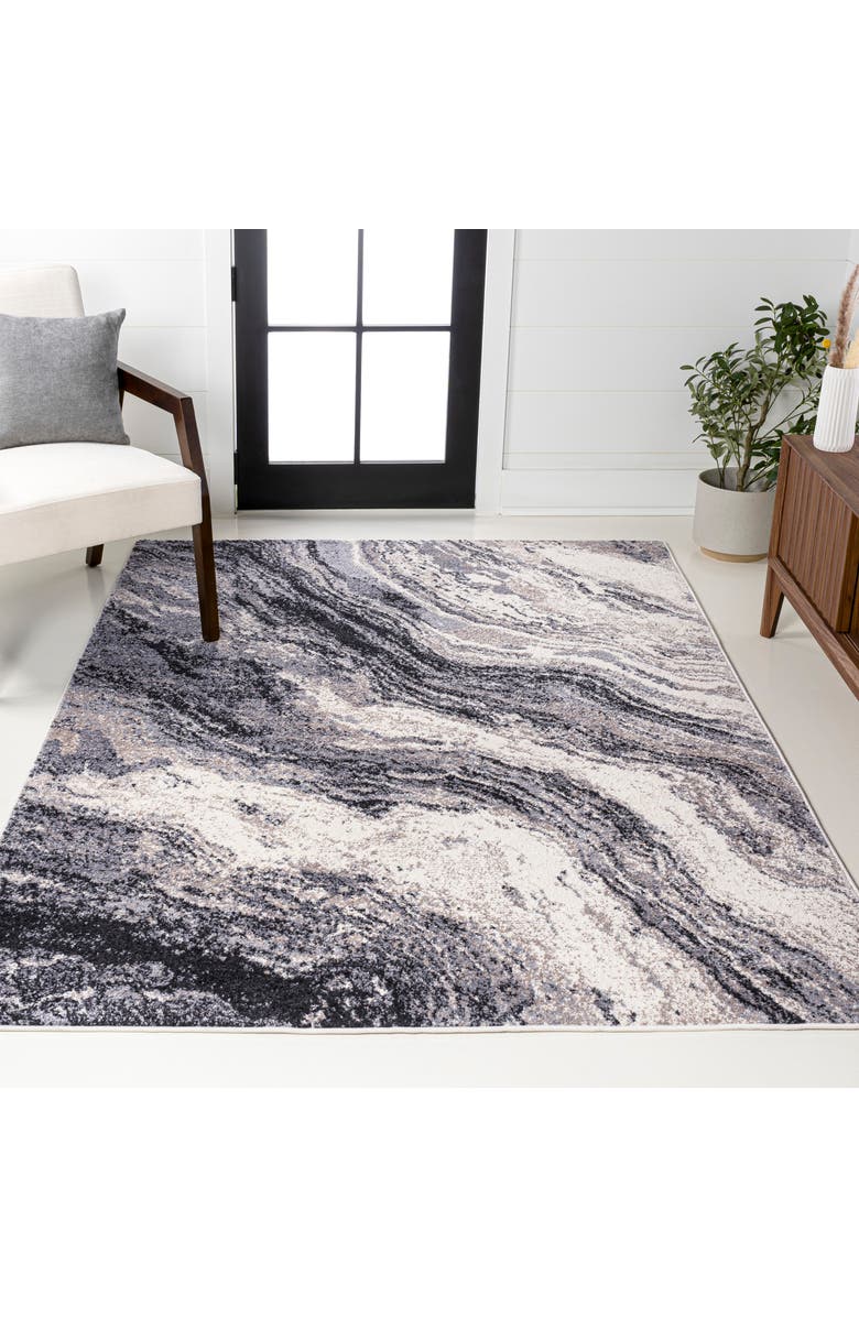 JONATHAN Y Kassia Contemporary Glam Abstract Marble Area Rug, Alternate, color, Charcoal/Cream