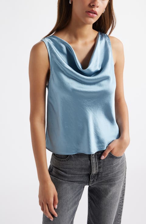 Sleeveless Cowl Neck Satin Top