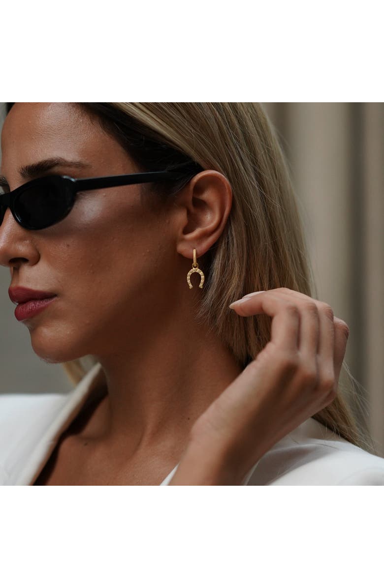 Spero London Gold Vermeil Hoop Sterling Silver Horseshoe Equestrian Earrings, Alternate, color,