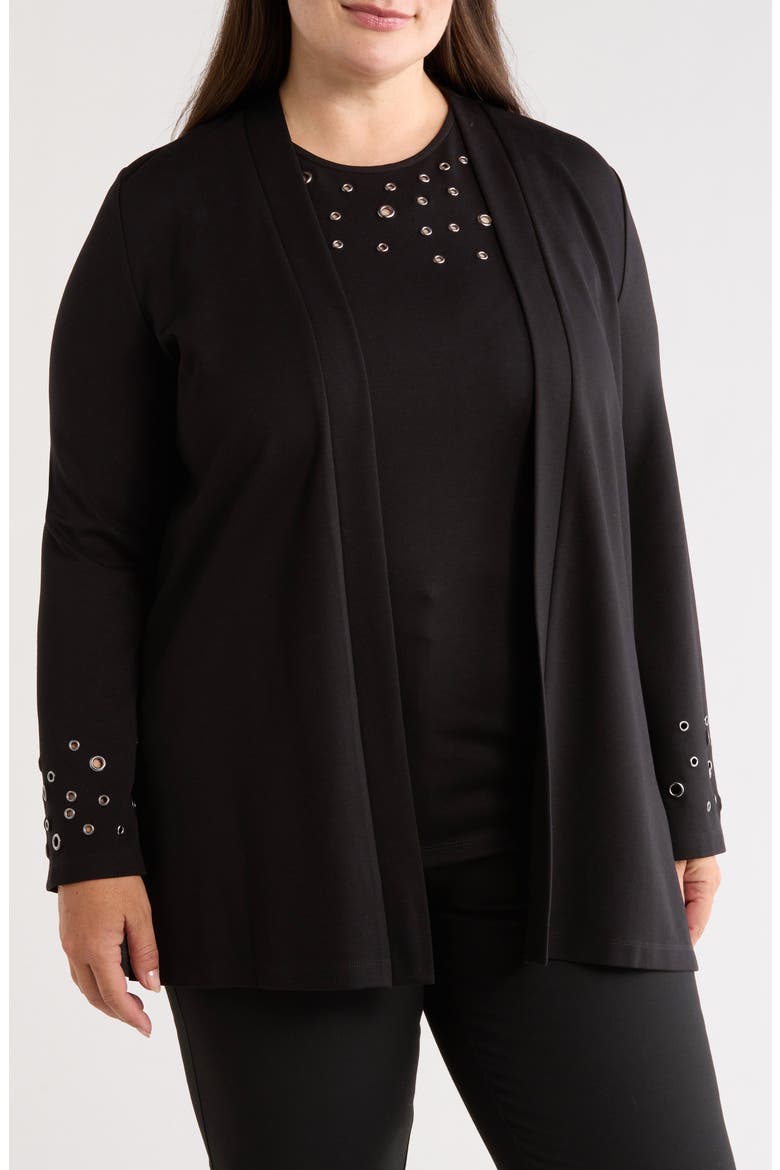 Grommet Detail Open Cardigan, Main, color, ANNE BLACK