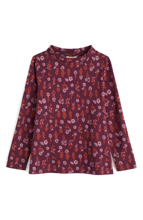 Seasalt Cornwall Field Glass Print Cotton Blend Mock Neck Top In Burgundy