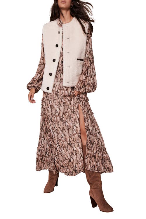 Mint Velvet Snake Print Midi Dress In Brown