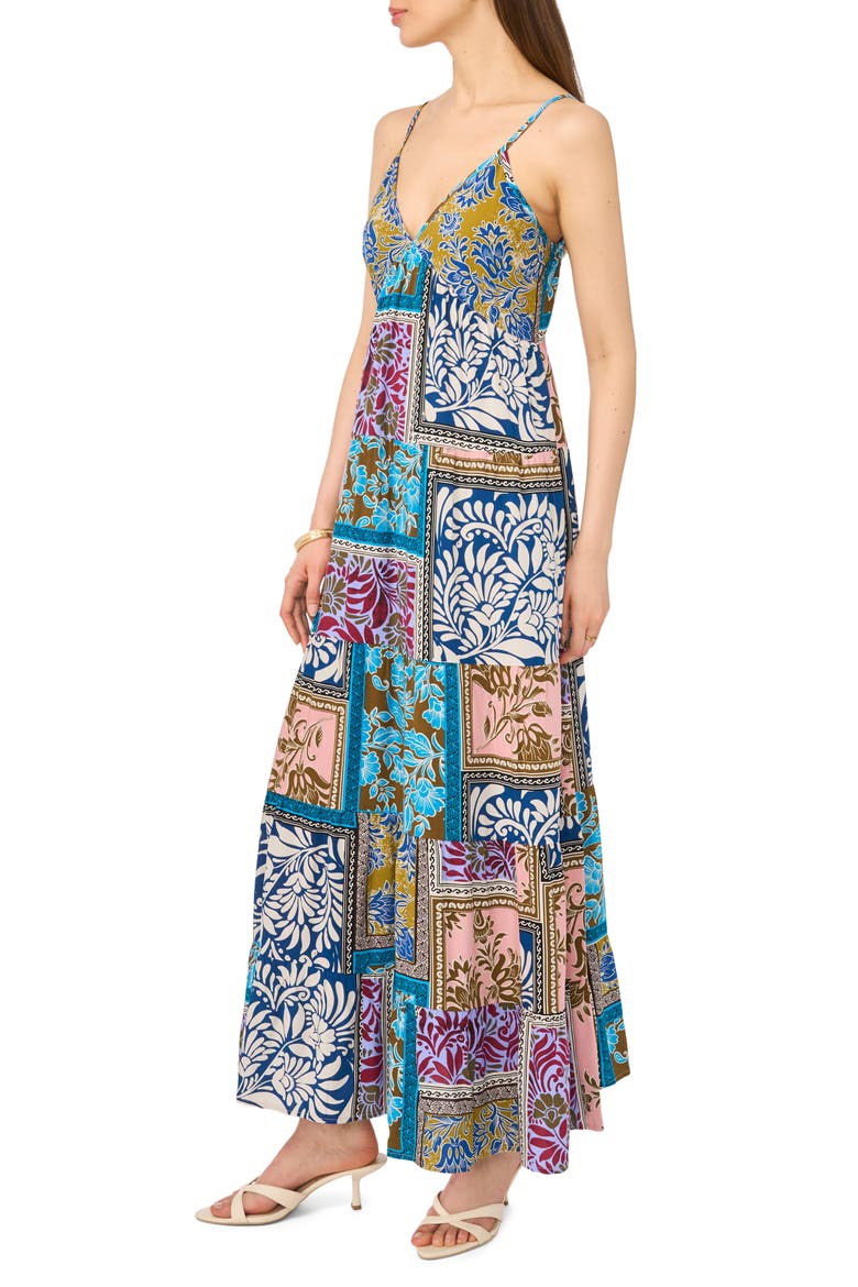 Patchwork Print Empire Waist Tiered Maxi Dress, Alternate, color, BLUE MULTI