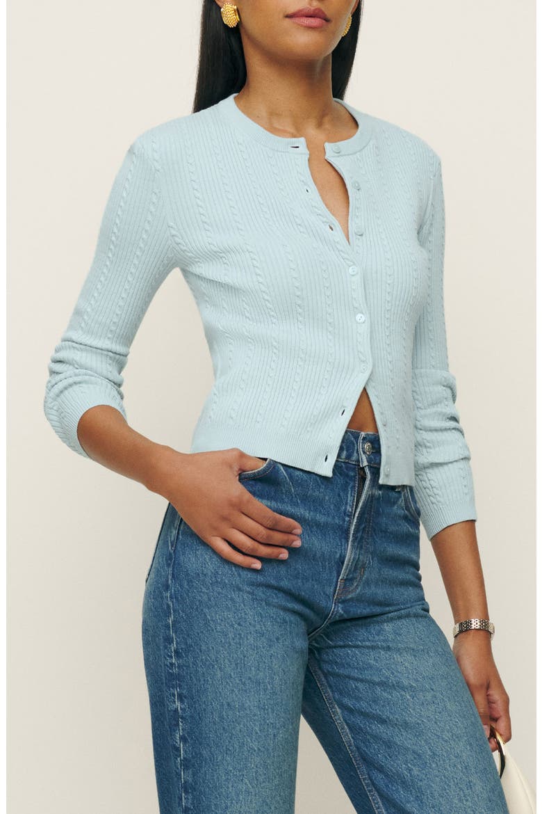 Natalie Cable Stitch Cardigan Sweater, Alternate, color, POWDER