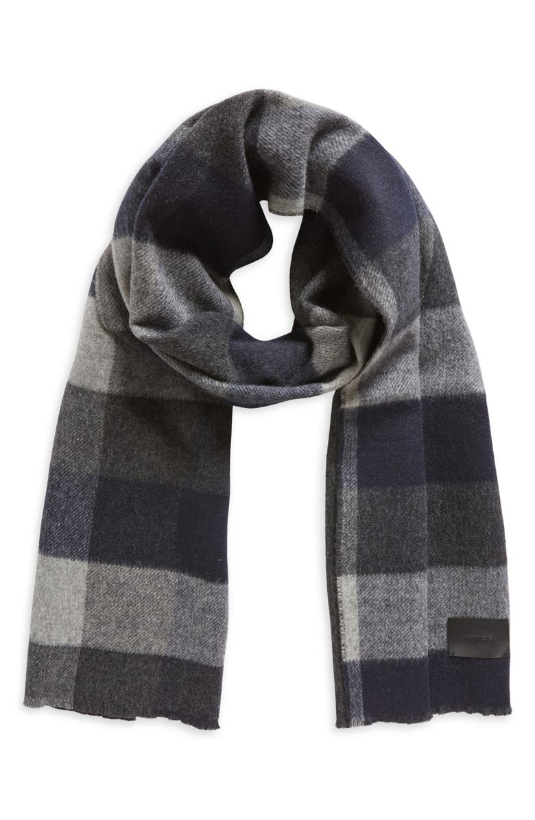 Vince Check Double Face Wool & Cashmere Scarf, Main, color, Black Coastal