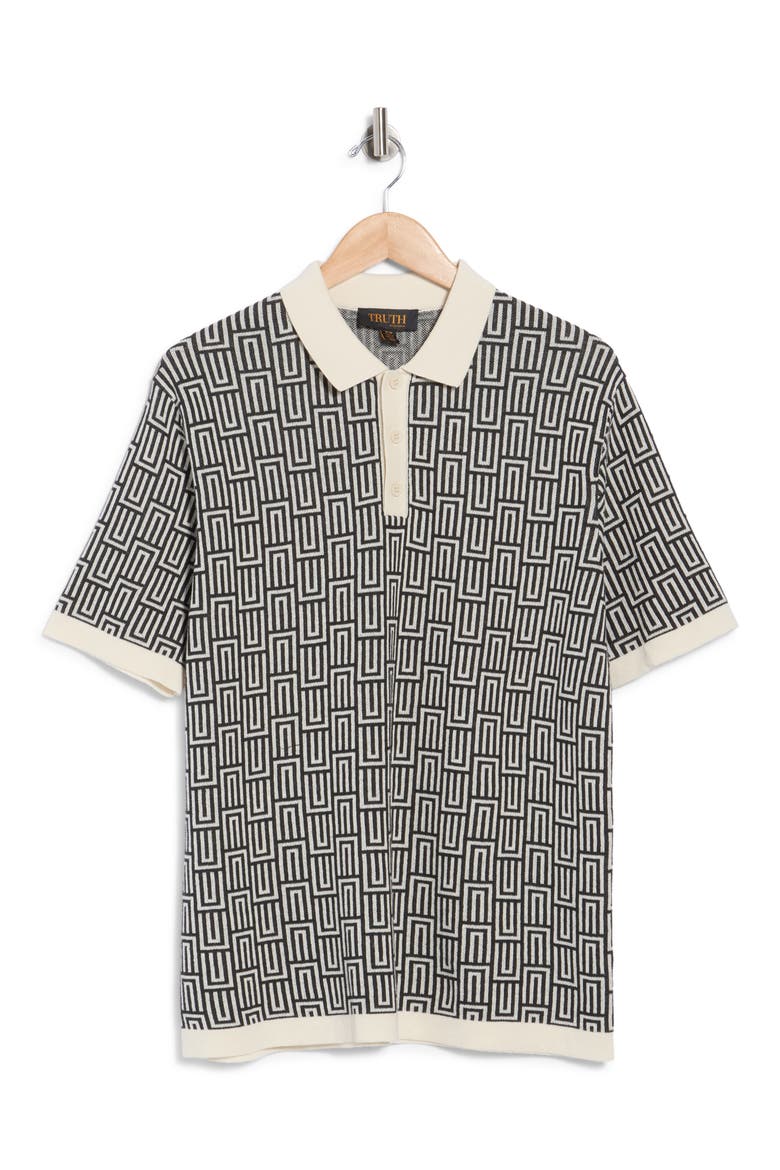 Geometric Knit Polo, Alternate, color, ECRU/ BLACK