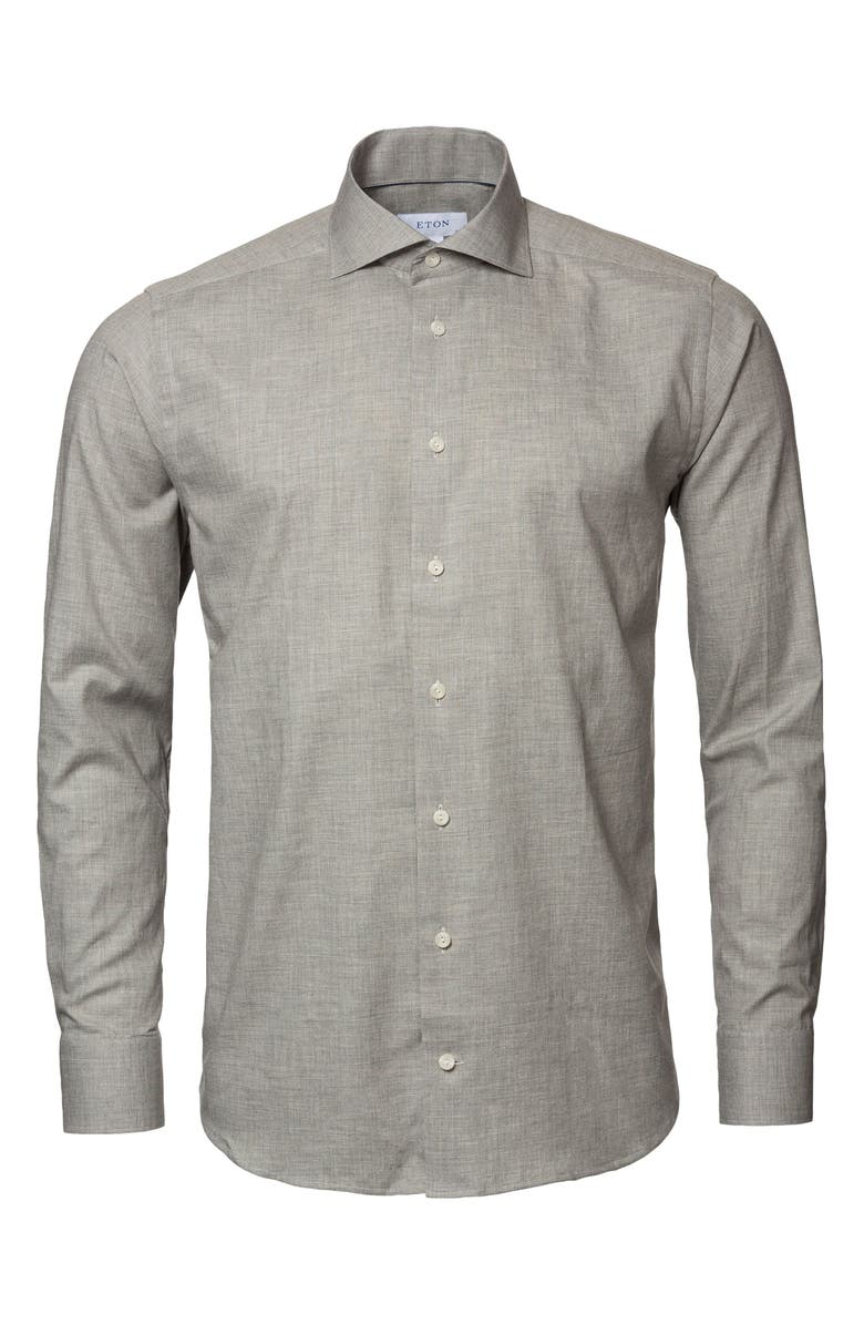 Eton Contemporary Fit Herringbone Flannel Dress Shirt, Alternate, color, 