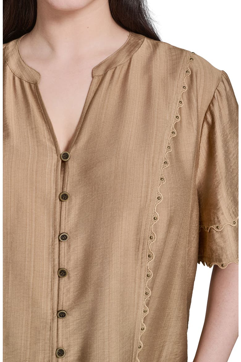 Nailhead Stud Detail Metallic Button-Up Shirt, Alternate, color, CARTOUCHE