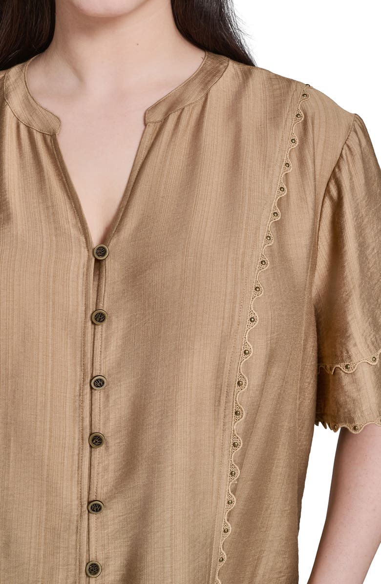KARL LAGERFELD PARIS Nailhead Stud Detail Metallic Button-Up Shirt, Alternate, color, Cartouche