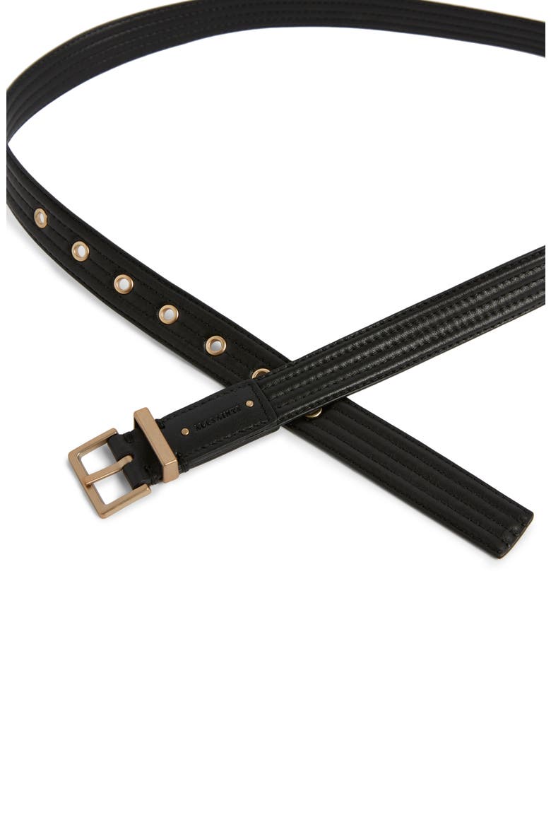 Quilted Leather Belt, Alternate, color, BLACK