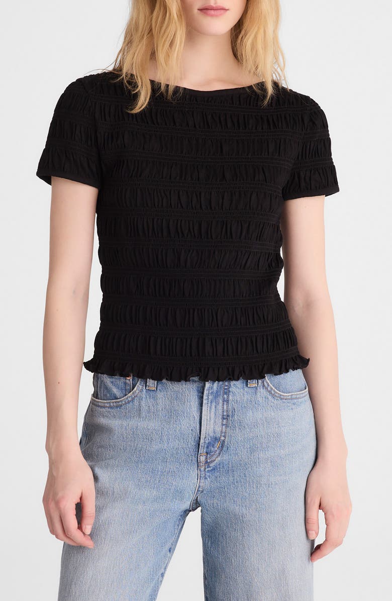 Madewell Smocked Short Sleeve Top, Main, color, Jet Black