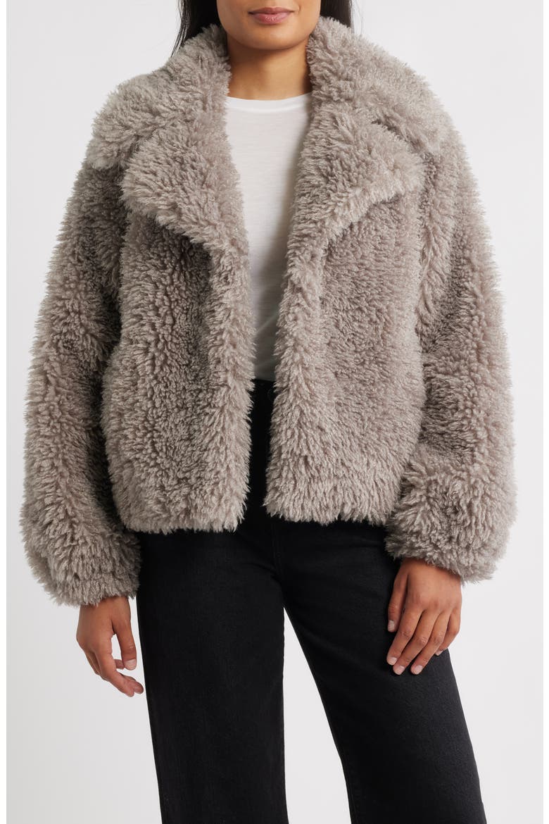 Short Faux Fur Jacket, Alternate, color, ANTICO GREY