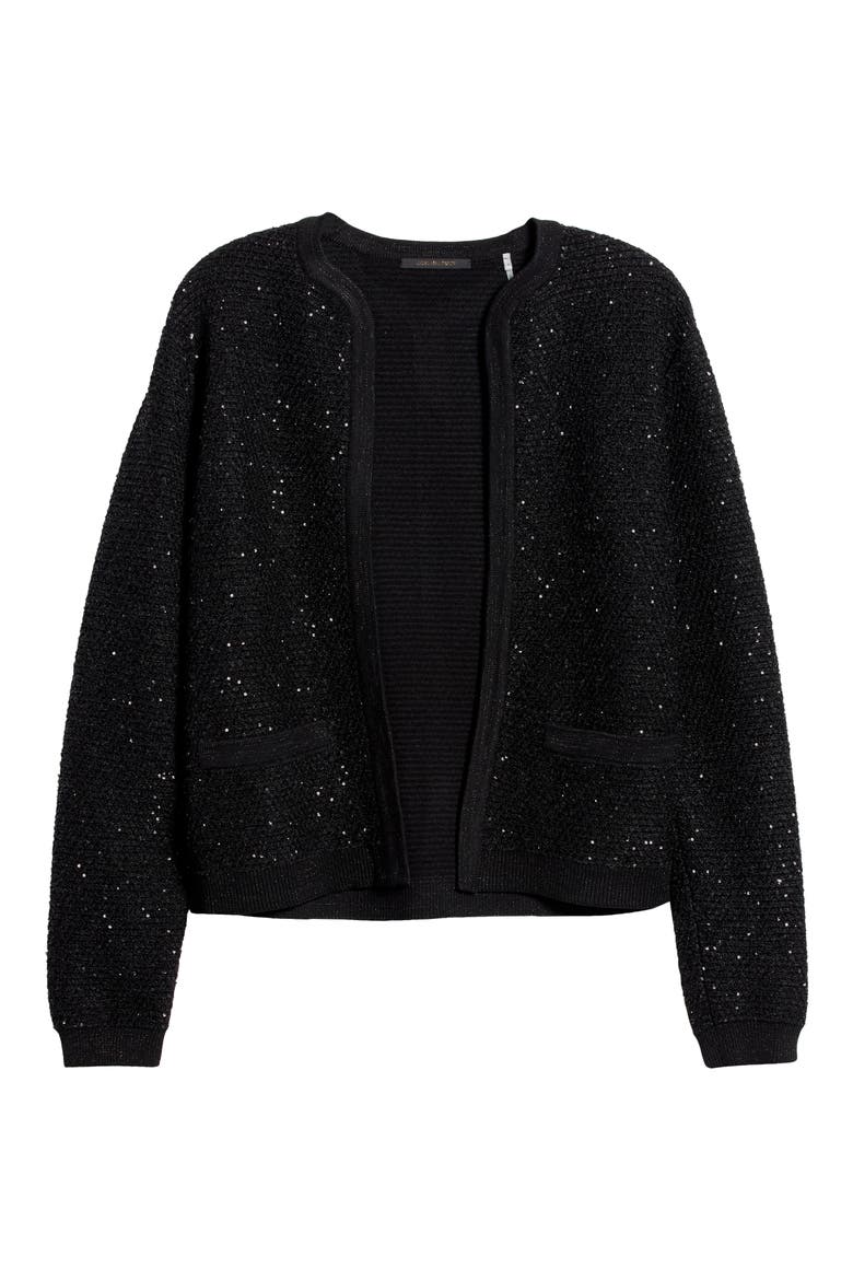 Sequin Sweater Jacket, Alternate, color, BLACK