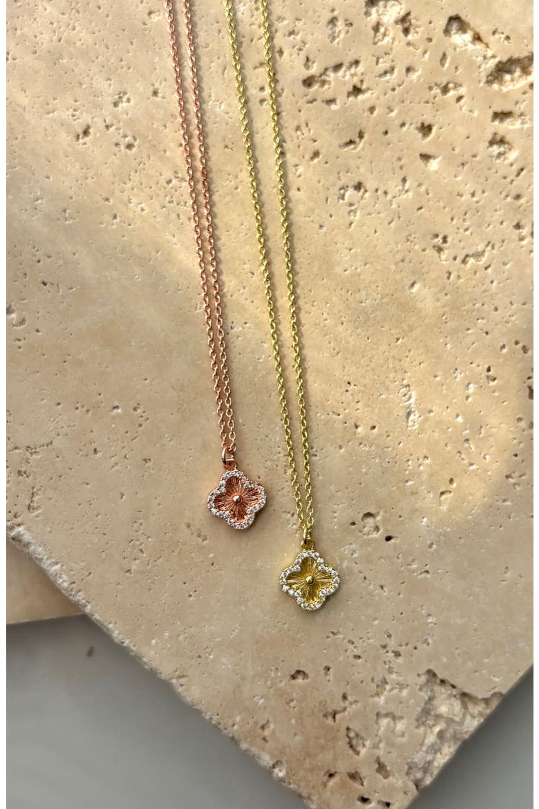 Pavé CZ Clover Pendant Necklace, Alternate, color, PINK
