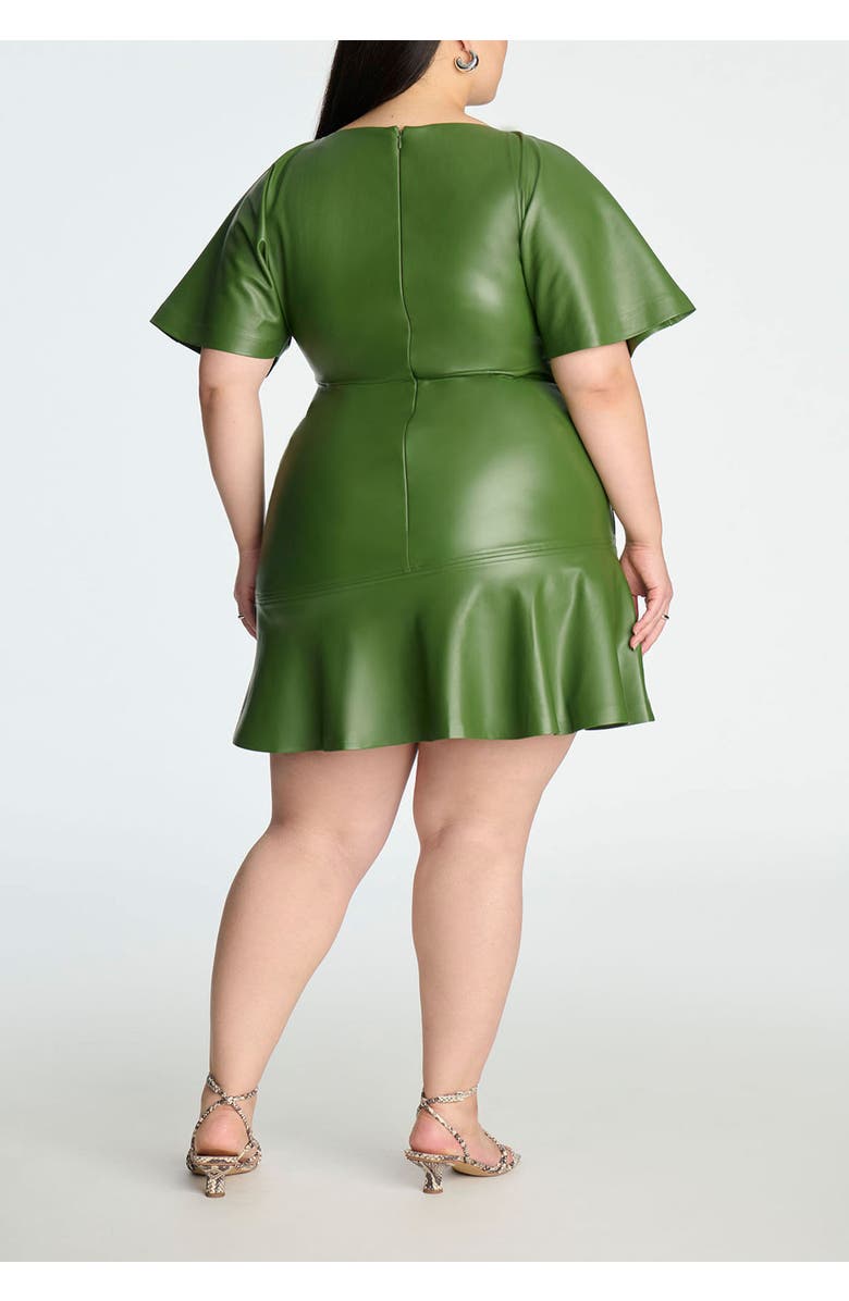 ELOQUII Drapey Faux Leather Mini Dress, Alternate, color, Bronze Green