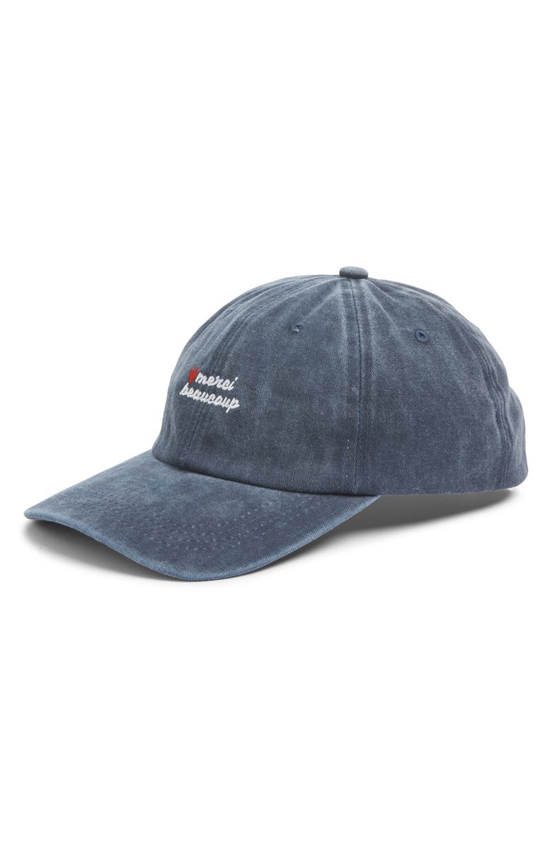 Friday Feelin’ Merci Beaucoup Cotton Baseball Cap, Main, color, Blue