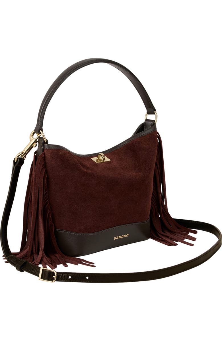 SANDRO TANGOSO fringed suede bag, Alternate, color, Mahogany