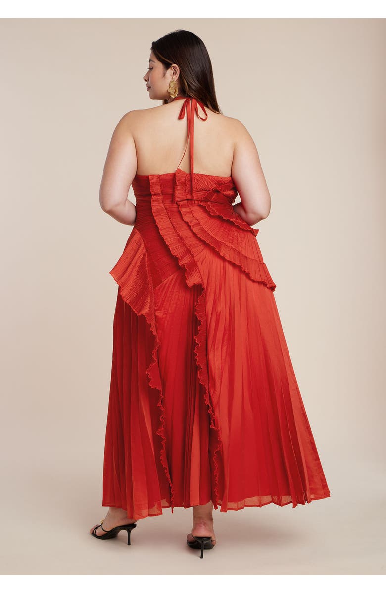 ELOQUII Pleated Ruffle Detail Gown, Alternate, color, Fire Whirls