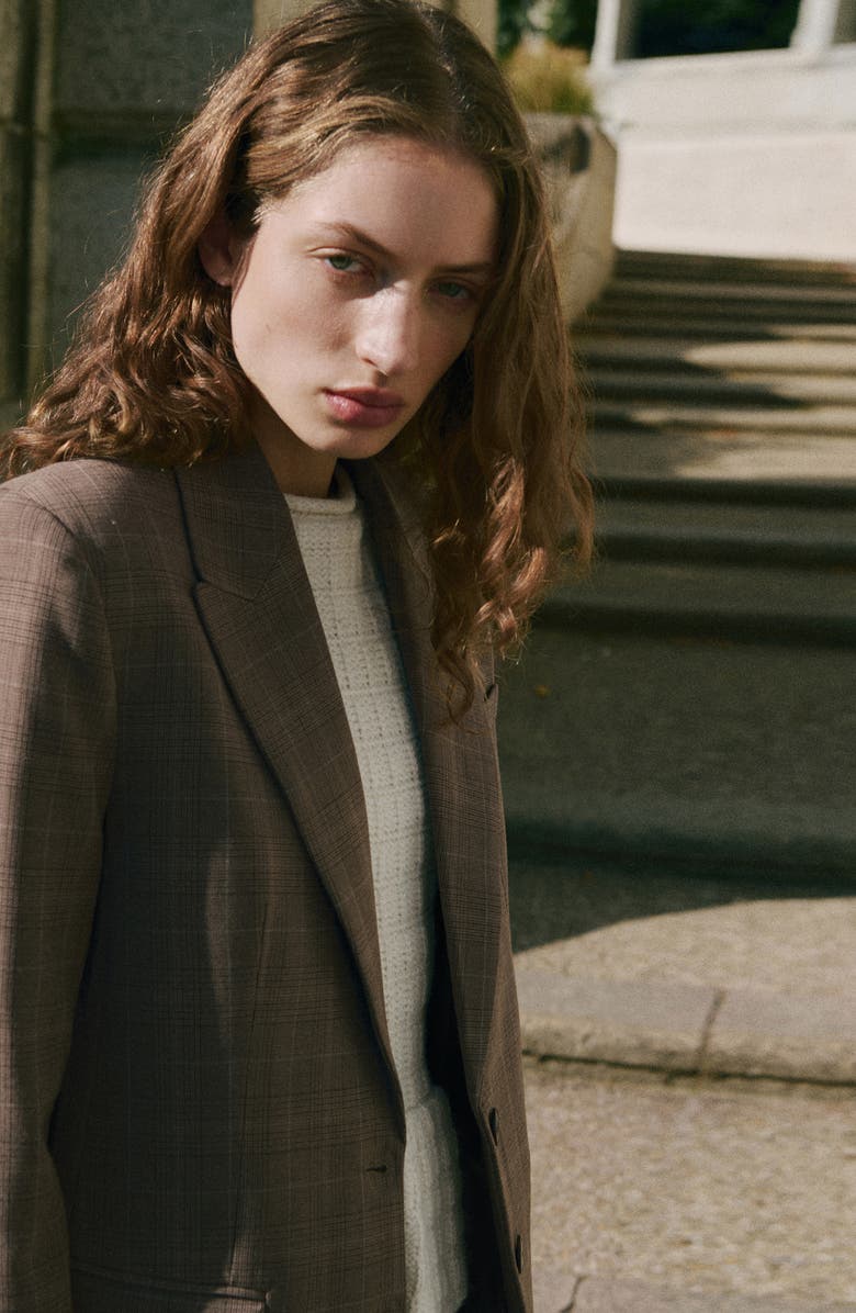 MANGO Check Suit Blazer, Alternate, color, Medium Brown